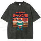 Unisex Frog's Ramen shop Printed Washed Tee