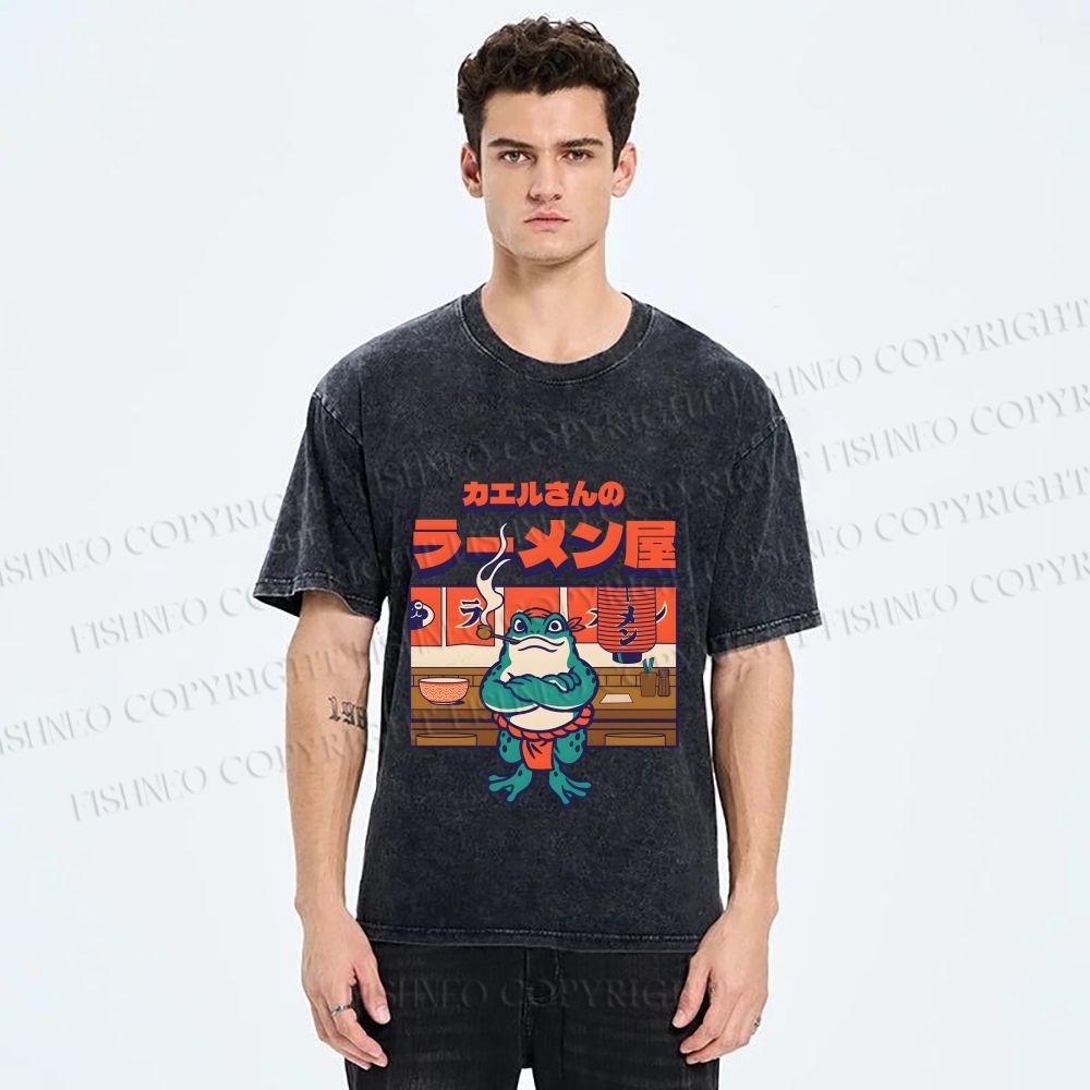 Unisex Frog's Ramen shop Printed Washed Tee