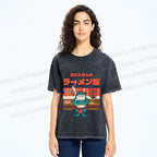 Unisex Frog's Ramen shop Printed Washed Tee