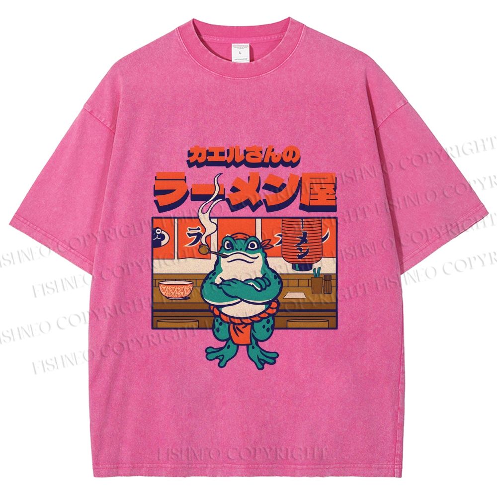 Unisex Frog's Ramen shop Printed Washed Tee