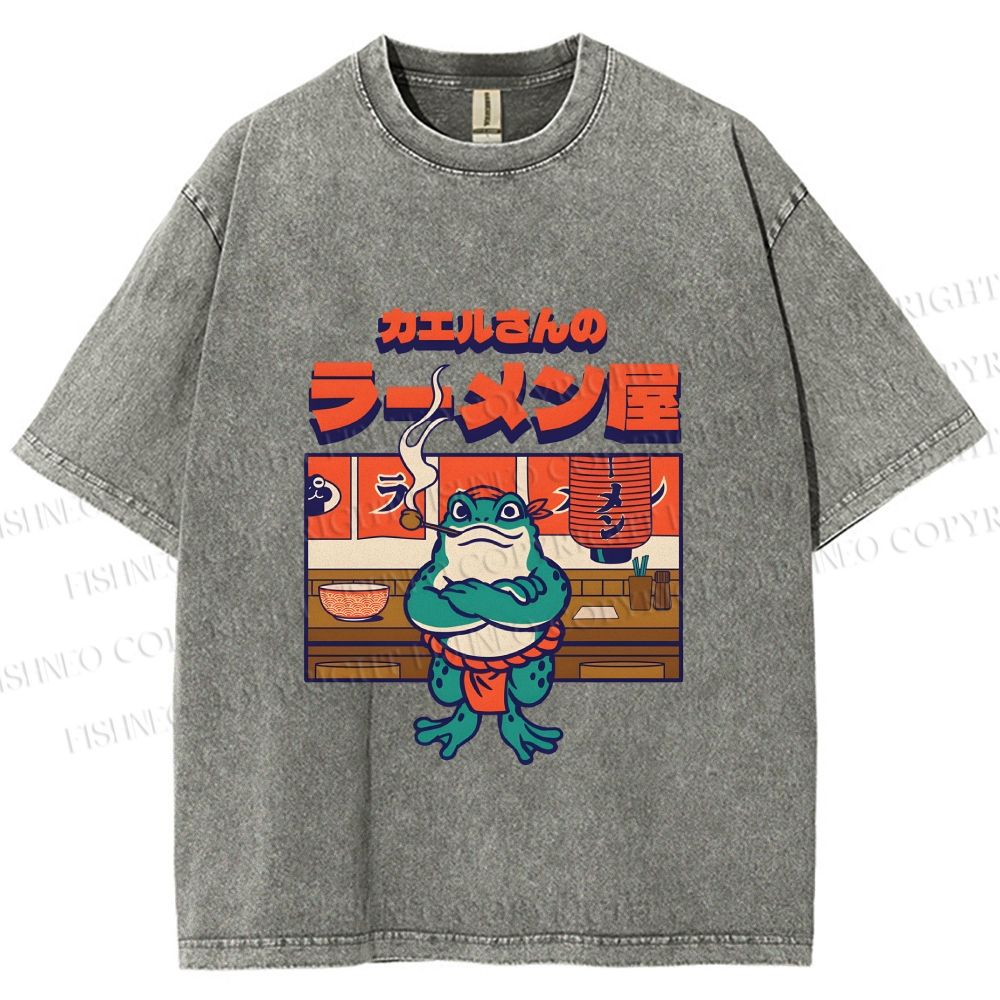 Unisex Frog's Ramen shop Printed Washed Tee