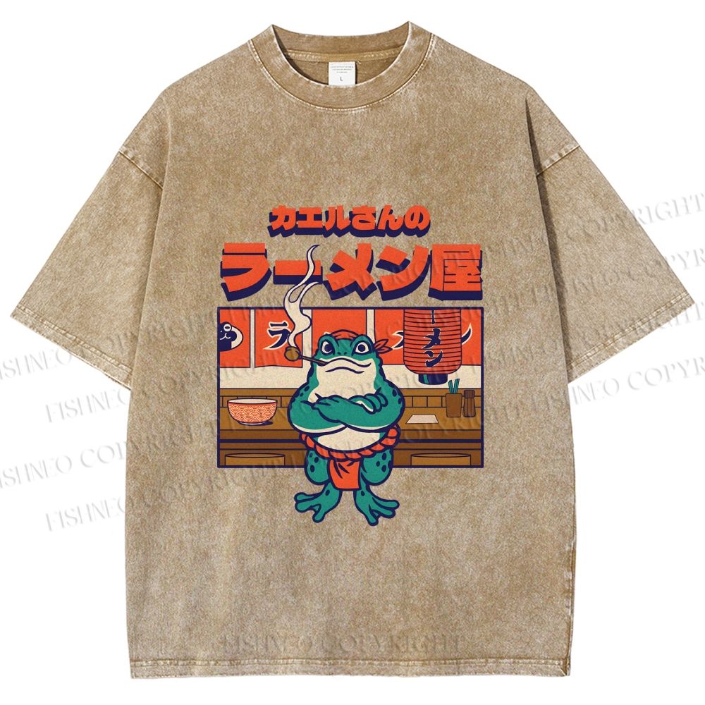 Unisex Frog's Ramen shop Printed Washed Tee