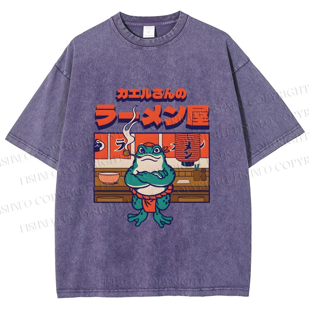 Unisex Frog's Ramen shop Printed Washed Tee