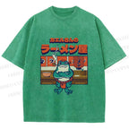 Unisex Frog's Ramen shop Printed Washed Tee