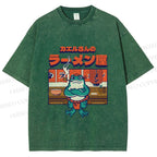 Unisex Frog's Ramen shop Printed Washed Tee