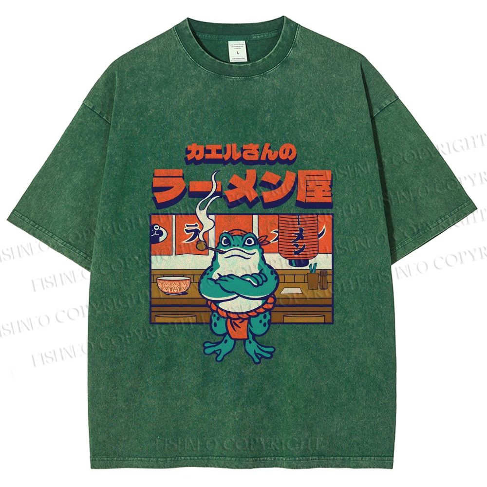 Unisex Frog's Ramen shop Printed Washed Tee