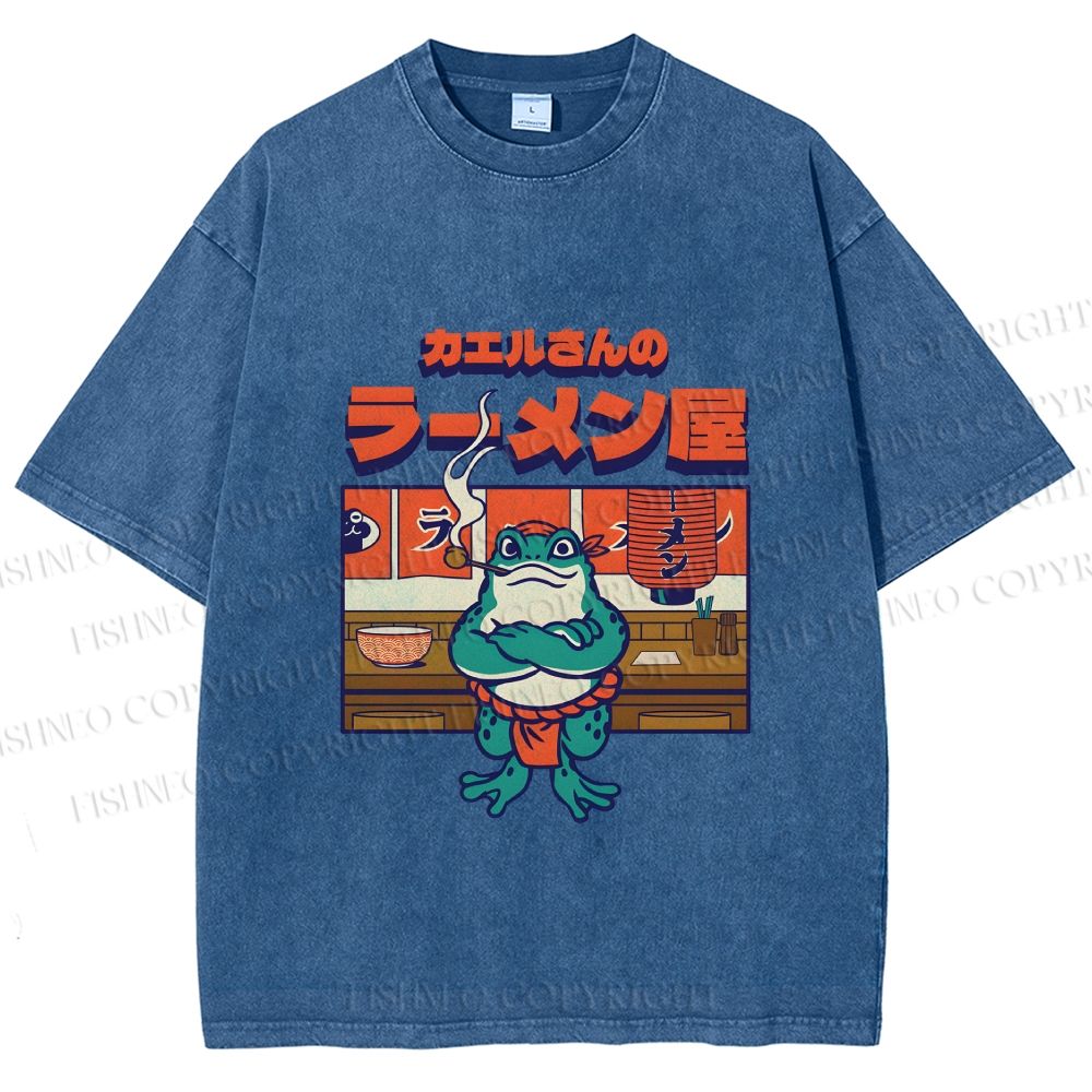 Unisex Frog's Ramen shop Printed Washed Tee