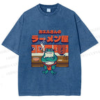 Unisex Frog's Ramen shop Printed Washed Tee