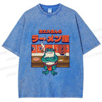 Unisex Frog's Ramen shop Printed Washed Tee