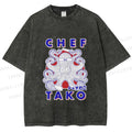 Unisex Chef Octopus Printed Washed Tee