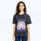 Unisex Chef Octopus Printed Washed Tee
