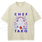 Unisex Chef Octopus Printed Washed Tee