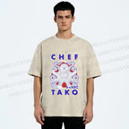 Unisex Chef Octopus Printed Washed Tee