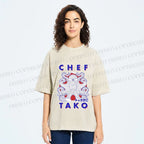 Unisex Chef Octopus Printed Washed Tee
