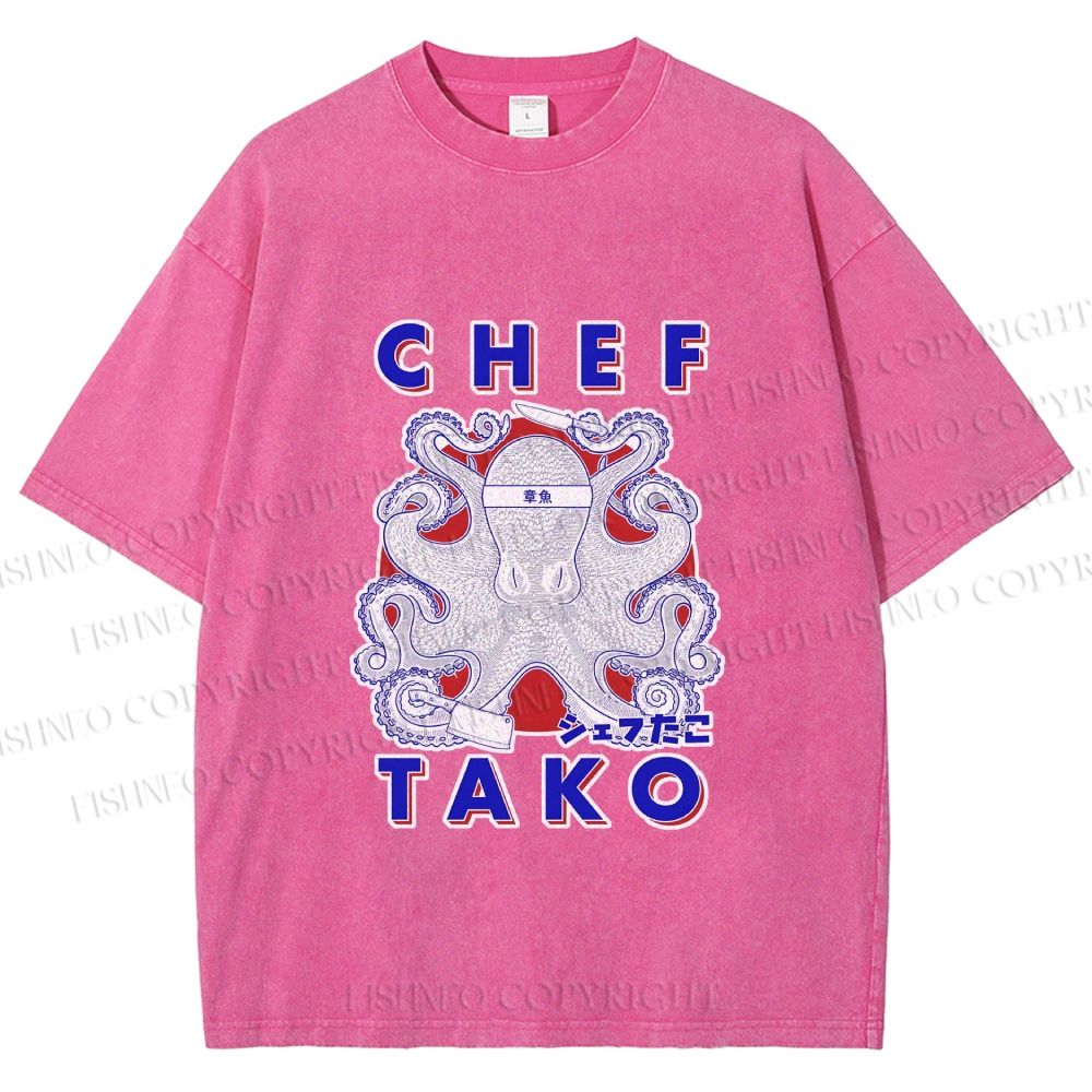 Unisex Chef Octopus Printed Washed Tee
