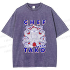 Unisex Chef Octopus Printed Washed Tee