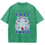 Unisex Chef Octopus Printed Washed Tee