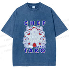 Unisex Chef Octopus Printed Washed Tee