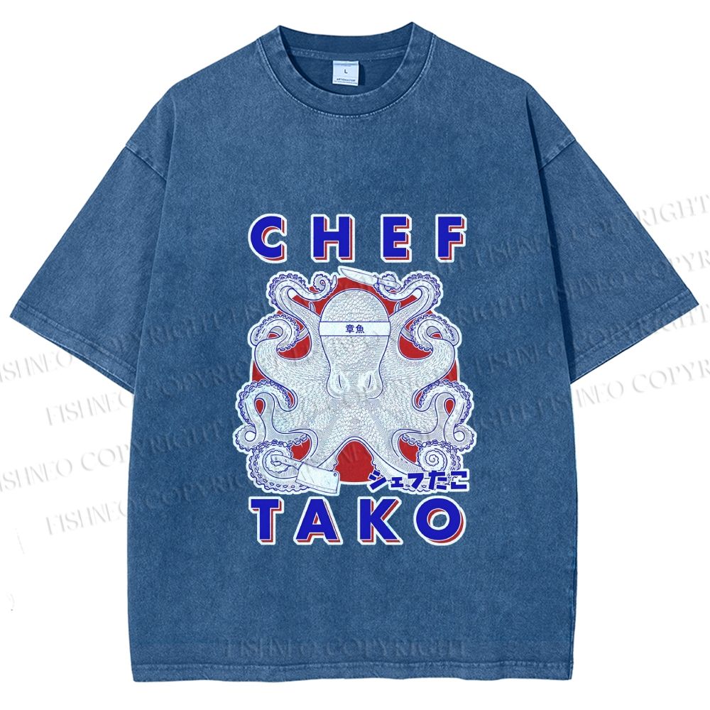 Unisex Chef Octopus Printed Washed Tee