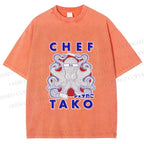 Unisex Chef Octopus Printed Washed Tee
