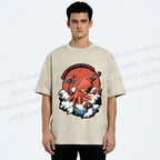 Unisex Octopus in Wave Printed Washed Tee