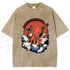 Unisex Octopus in Wave Printed Washed Tee