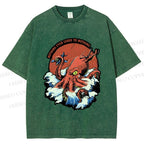 Unisex Octopus in Wave Printed Washed Tee