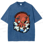 Unisex Octopus in Wave Printed Washed Tee