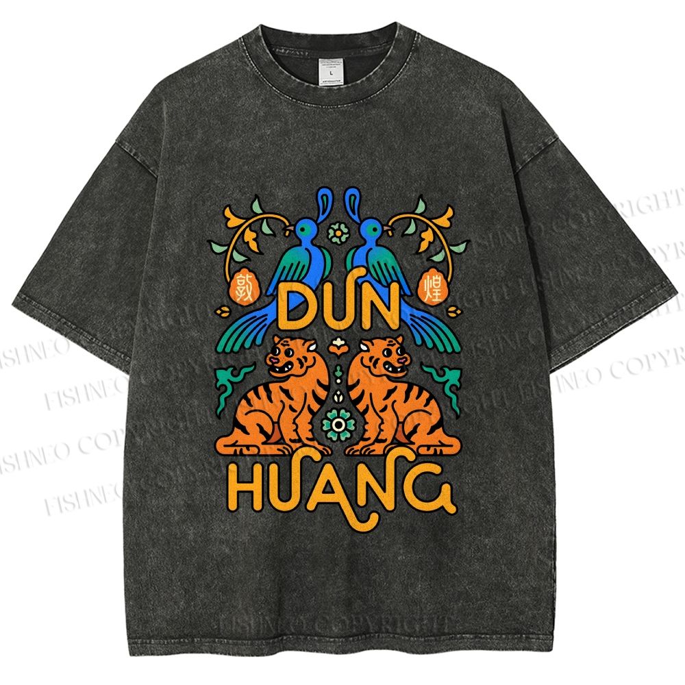 Unisex Tiger With Birds Printed Washed Tee