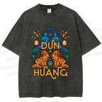 Unisex Tiger With Birds Printed Washed Tee