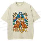 Unisex Tiger With Birds Printed Washed Tee