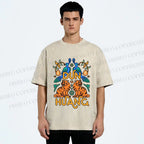 Unisex Tiger With Birds Printed Washed Tee