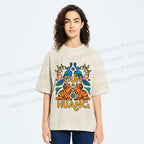 Unisex Tiger With Birds Printed Washed Tee