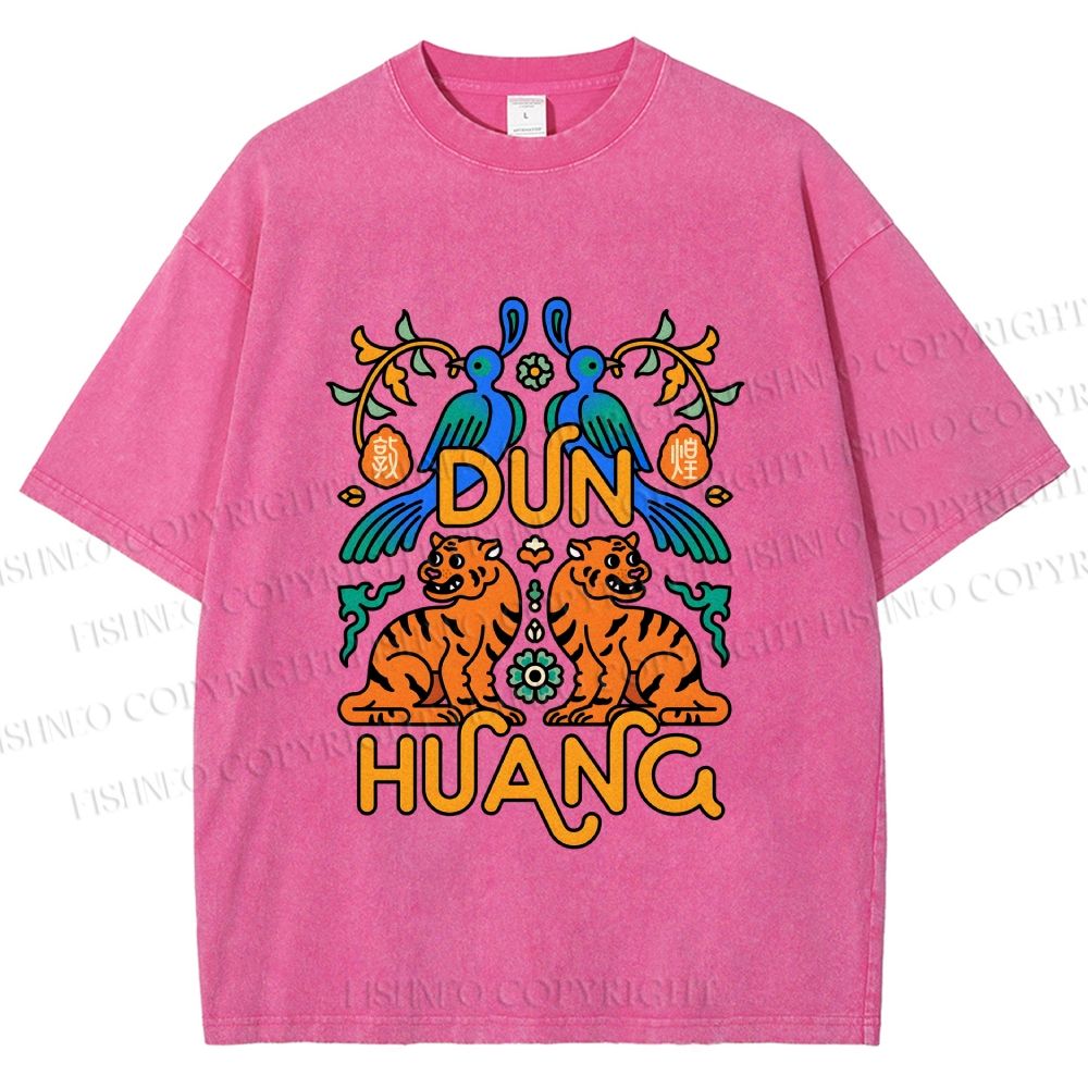 Unisex Tiger With Birds Printed Washed Tee