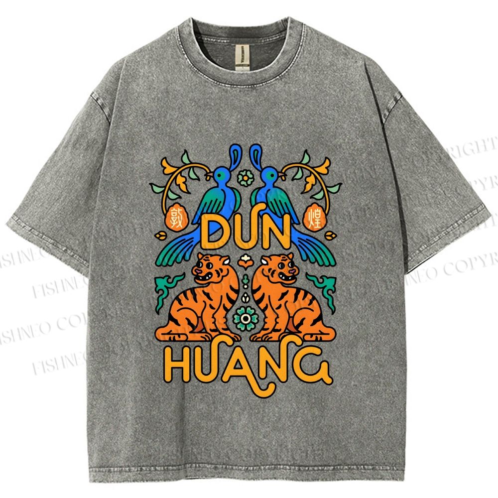 Unisex Tiger With Birds Printed Washed Tee