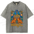 Unisex Tiger With Birds Printed Washed Tee