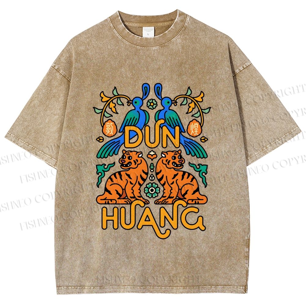 Unisex Tiger With Birds Printed Washed Tee