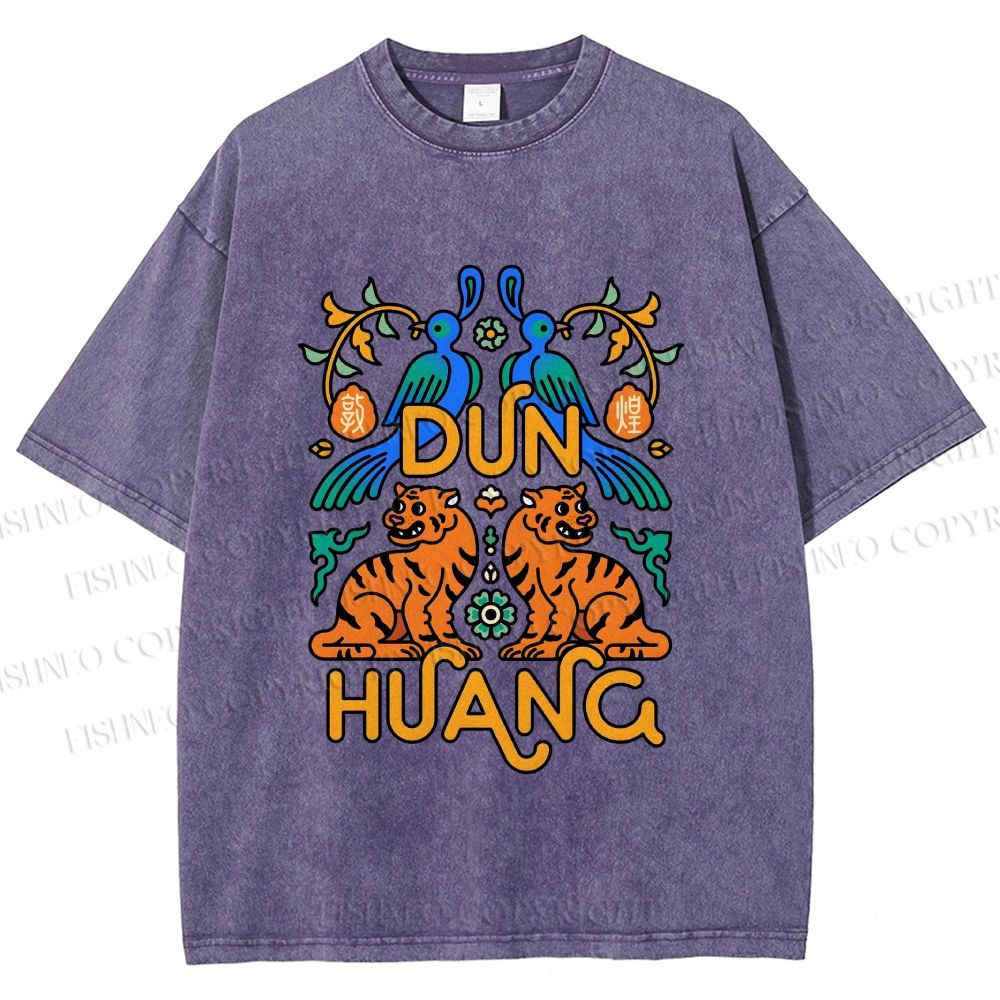 Unisex Tiger With Birds Printed Washed Tee