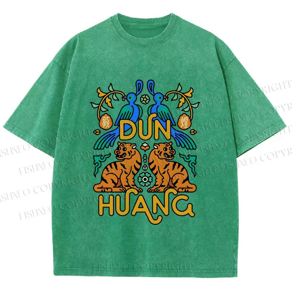 Unisex Tiger With Birds Printed Washed Tee