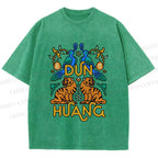 Unisex Tiger With Birds Printed Washed Tee