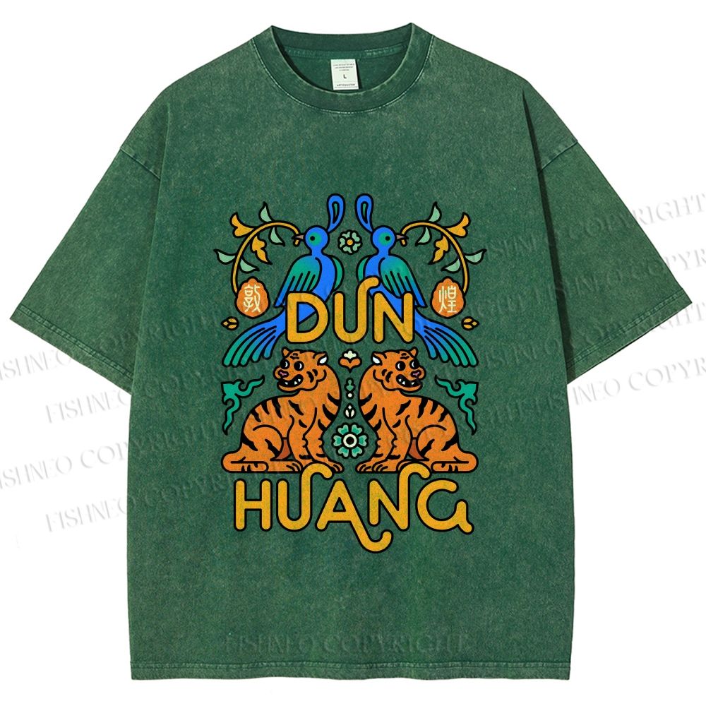 Unisex Tiger With Birds Printed Washed Tee