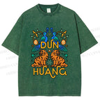 Unisex Tiger With Birds Printed Washed Tee