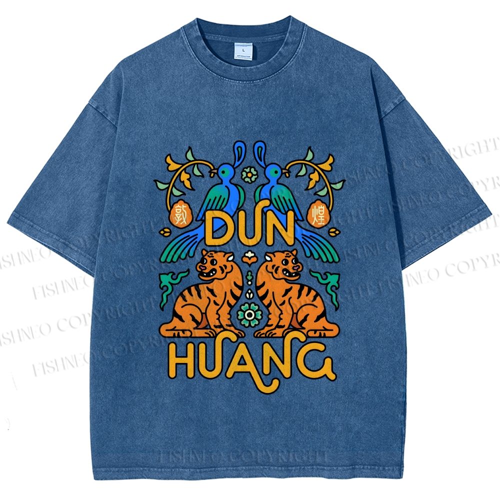 Unisex Tiger With Birds Printed Washed Tee