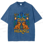 Unisex Tiger With Birds Printed Washed Tee
