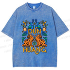 Unisex Tiger With Birds Printed Washed Tee