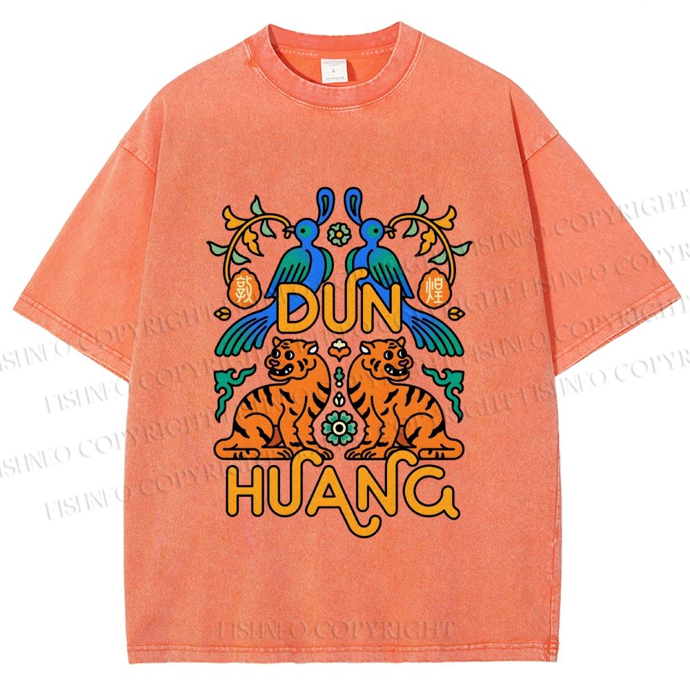 Unisex Tiger With Birds Printed Washed Tee