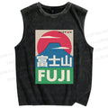 Unisex Mount Fuji Printed Washed Tank Top