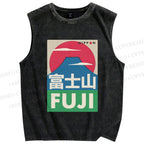 Unisex Mount Fuji Printed Washed Tank Top