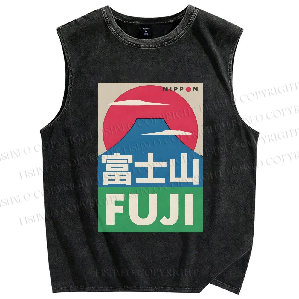 Unisex Mount Fuji Printed Washed Tank Top