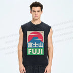 Unisex Mount Fuji Printed Washed Tank Top